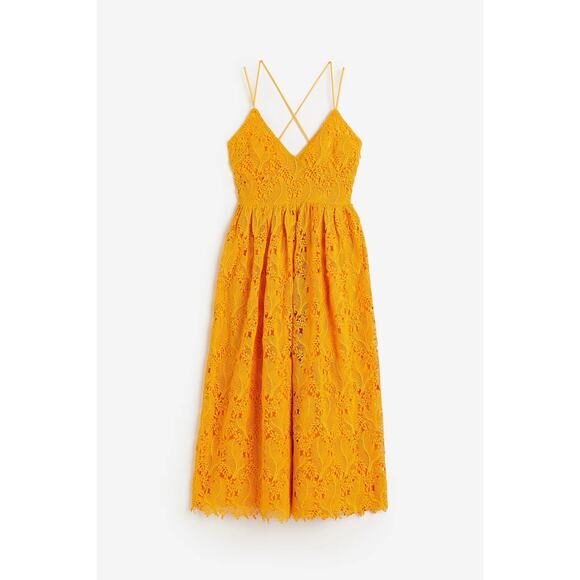 H&M Mustard Yellow Floral Lace Dress Women's Size Small NEW NWT - Picture 1 of 13